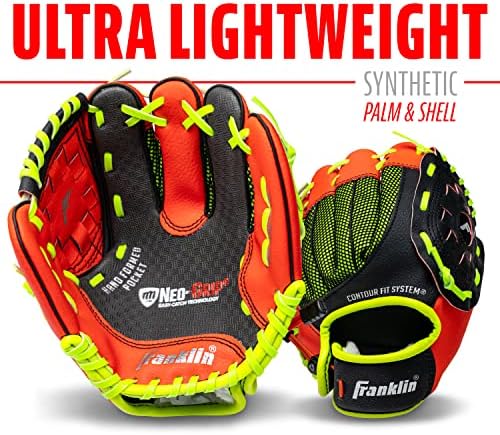 Franklin Sports Youth Teeball Glove - 9.0 Inch Neo-Grip Synthetic Leather Fielding Glove - Left & Right Handed Ready To Play with Ball