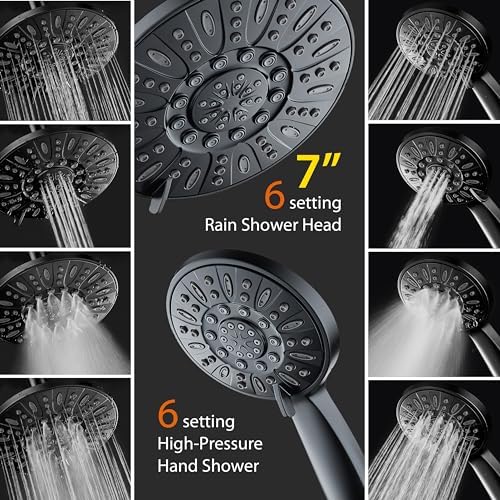 AquaDance 7" Premium High Pressure 3-Way Rainfall Combo for The Best of Both Worlds - Enjoy Luxurious Rain Showerhead and 6-Setting Hand Held Shower Separately or Together - Matte Black Finish