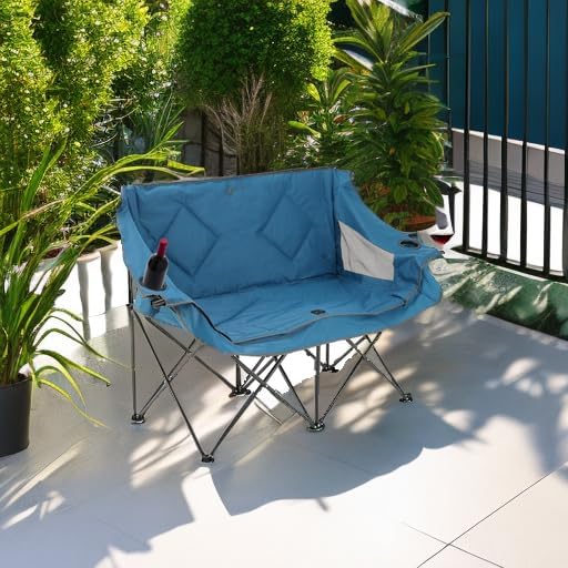 ARROWHEAD OUTDOOR Portable Folding Double Duo Camping Chair Loveseat w/ 2 Cup & Wine Glass Holder, Heavy-Duty Carrying Bag, Padded Seats & Armrests, Supports up to 650lbs, USA-Based Support