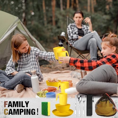 Scout Camping Mess Kit for 1 Person Boy Scout Dishes Set Girl Scout Mess Kit with Mesh Bag Reusable Light Weight Eating Utensils Plastic Camping Cutlery Set for Travel Camp