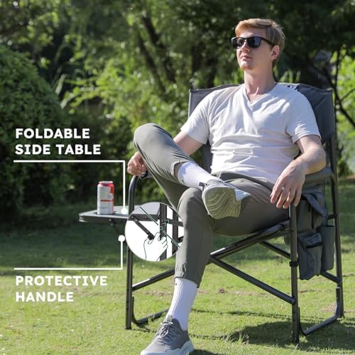 Oversized Directors Camping Chair Set of 2 Support 600 LBS, Heavy Duty Folding Outdoor Chairs with Detachable Side Pocket and Adjustable Side Table for Outside Beach,Lawn,Fishing (Red)