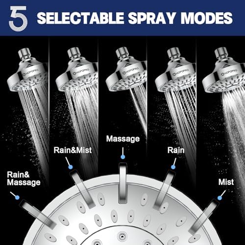 HOPOPRO 5-Mode High Pressure Shower Head - The Washington Post, NBC News, Today TV Show Recommended - High Flow Fixed Showerheads (4 Inch Silver)