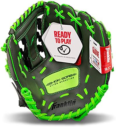 Franklin Sports Youth Teeball Gloves - Shok Sorb Kids Baseball + Teeball Mitt - Boys + Girls Fielders Gloves for Teeball, Baseball + Softball - 10.5" Inch Glove - Multiple Colors