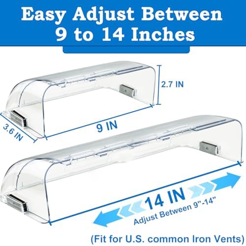 Heating & Air Vent Deflector for Vents, Sidewall, Ceiling, Floor Registers - Adjust Between 9"-14", Magnetic Vent Covers for Air Conditioning, Heat, AC, Floor, Under Furniture (3 Pack Clear)