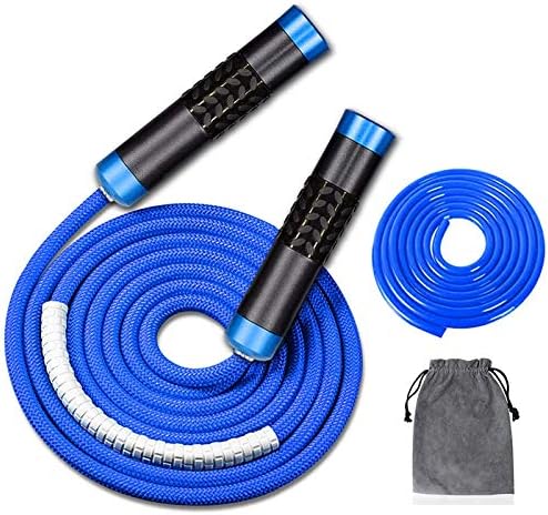 Redify Weighted Jump Rope for Workout Fitness(1LB), Tangle-Free Ball Bearing Rapid Speed Skipping Rope for MMA Boxing Weight-loss,Aluminum Handle Adjustable Length 9MM Fabric Cotton+9MM Solid PVC Rope