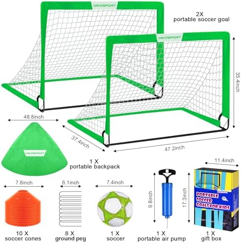 Kids Soccer Goals for Backyard Set - 2 of 4' x 3' Portable Soccer Goal Training Equipment, Pop Up Toddler Soccer Net with Soccer Ball, Soccer Set for Kids and Youth Games, Sports