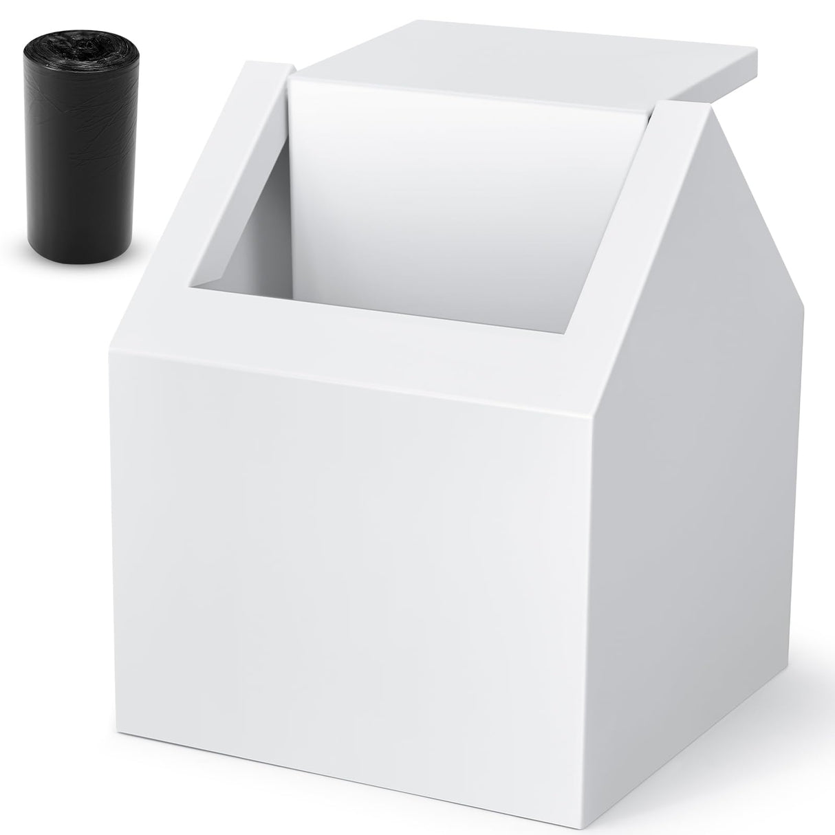 Kritkin Double Entry Sanitary Napkin Receptacle Swing Top Floor Receptacle Tampon Disposal Bin with 100 Black Disposal Liner Bags, Feminine Waste Tampon Holder Bathroom Hygiene Container, White, Metal