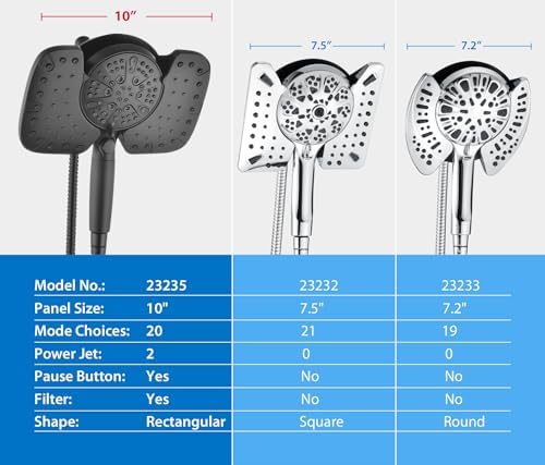 Black Shower Heads with Handheld Spray Combo 2.5GPM: 10” Rainfall Shower Head & Detachable Shower Head, 10 Spray Settings Handheld Shower Head with ON/OFF Switch and 15-Stage Filter