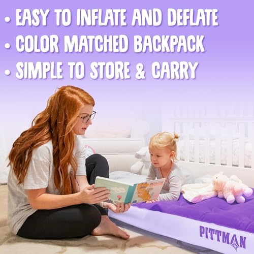 Pittman Outdoors AirBedz Kidmat Deluxe Twin Air Mattress for Kids | Includes Electric Pump & Colorful Travel Backpack | Puncture-Resistant & Easy-Inflate