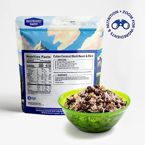 Backpacker's Pantry Cuban Coconut Rice & Black Beans - Freeze Dried Backpacking & Camping Food - Emergency Food - 24 Grams of Protein, Vegan, Gluten-Free - 6 Count