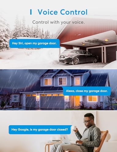 meross Smart Garage Door Opener Remote, Compatible with Apple HomeKit, Amazon Alexa, Google Assistant, SmartThings, Multiple Notification Modes, No Hub Needed