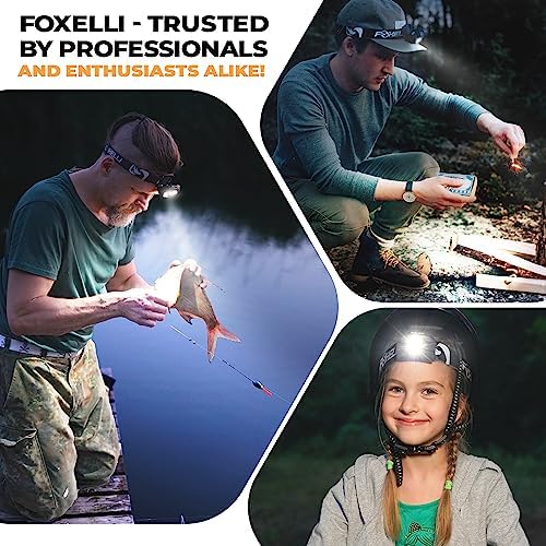 Foxelli Rechargeable LED Headlamp - Super Bright, Lightweight and Comfortable Head Light for Running, Camping, Hiking and Work, Suitable for Adults and Kids