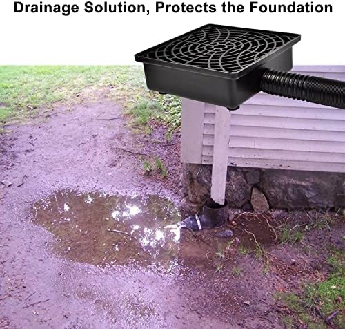 Low Profile Catch Basin Drain Kit Downspout Extender, 12"×12" Catch Basin Gutter Downspout Extensions with 2" ID Flexible Pipe, Pipe Stretched Length 16.4ft, Rainwater Drainage System