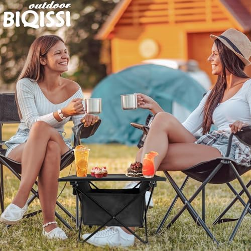 Folding Camping Table, Compact Ultralight Aluminum Design Portable Camping Table with with Storage Basket and Carring Bag for Camping Hiking BBQ Picnic Outdoor Cooking 16" Black