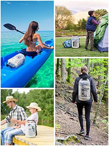 HEETA Dry Bag Waterproof for Women Men, 5L/10L/20L/30L/40L Roll Top Lightweight Dry Storage Bag Backpack with Phone Case for Travel, Swimming, Boating, Kayaking, Camping & Beach, 11 Transparent Colors