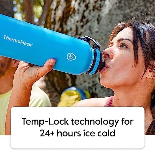 ThermoFlask Kids Bottle with Straw Lid - Durable & Dishwasher-Safe Water Bottles & Lids - Leak-Proof Bottle Lid Design - Reusable Water Bottles for Everyday Use - 16 oz, Blueberry/Wolf Grey (2 Pack)