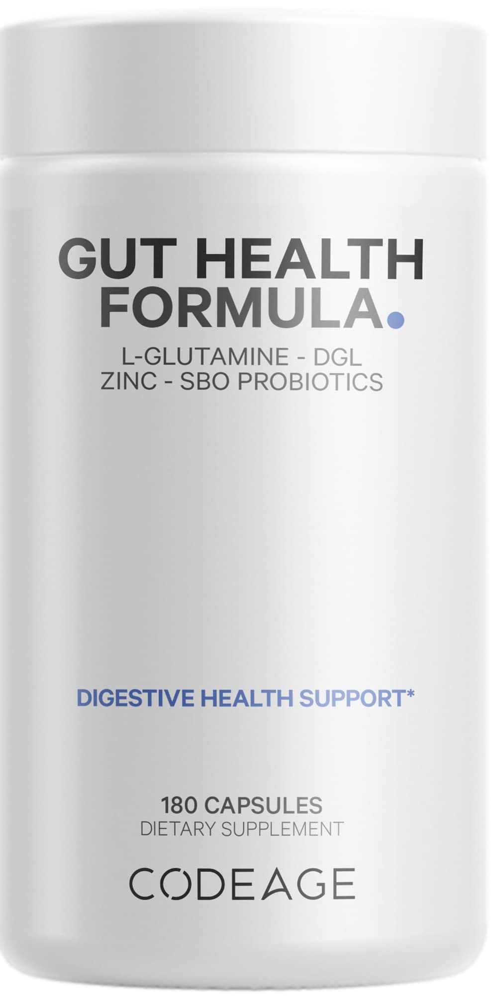 Codeage Gut Health Supplements Vegan Formula - L Glutamine, Zinc, Turkey Tail Mushroom Powder, Tonic Mushroom, Maitake, Micro Algae, Mineral, Licorice Root DGL - Probiotics, Prebiotics - 180 Capsules