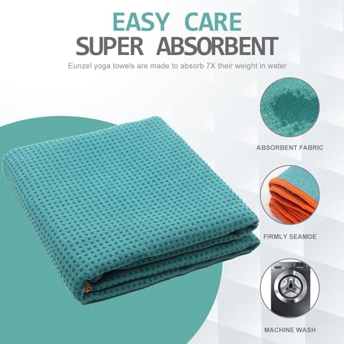 Eunzel Hot Yoga Towel - Microfiber Non Slip Yoga Mat Towel with Grip Dot Sweat Absorbent Towel for Hot Yoga, Pilates and Fitness 72" x 24", Dark Cyan/Orange