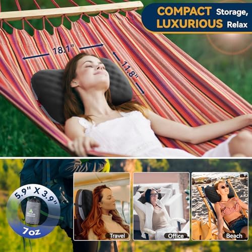 Hikenture Camping Pillow with Soft Foam, Extra-Comfort Inflatable Pillow with Removable Cover, Compact Portable Backpacking Pillow