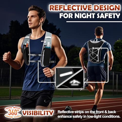 RAINSMORE Running Hydration Vest with 500ml Soft Flask, Waterproof Phone Pocket, Lightweight Hydration Pack, Adjustable No-Bounce Straps for Trail Running, Marathon, Cycling
