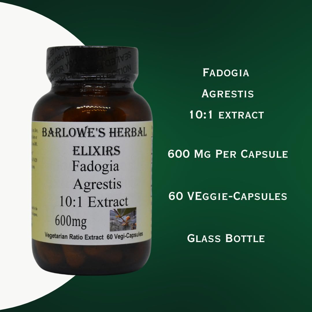 3 Pack Barlowe's Herbal Elixirs Fadogia Agrestis Extract - 60 600mg VegiCaps - Stearate Free, Glass Bottle!