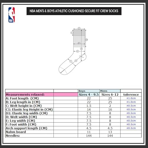 Ultra Game Men's NBA Official Athletic Cushioned Secure Fit Crew Socks-6 Pack