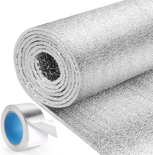 Window Insulation for Summer Heat, Reflective Insulation Roll 59 in X 99 in, Double-Sided Aluminum Foam Core Radiant Barrier Kit with Tape for RV Windows Garage Door