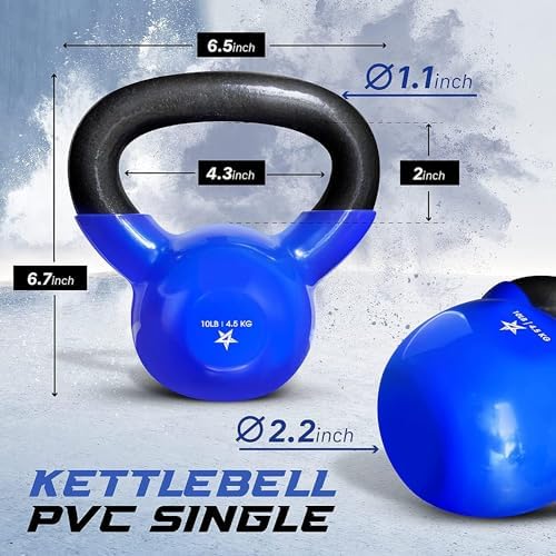 Yes4All 5-65lbs Kettlebells Vinyl Coated Cast Iron for Dumbbell Weights Exercises, Gym, Fitness, Full Body Workout Equipment Push up, Grip and Strength Training