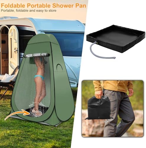 Upgraded Portable Shower Pan 41" x 41" x 5" with Mesh Storage Bag, Foldable Camping Shower Base & Floor with Detachable Drain Pipe Ideal for Camping, RV, Outdoor, Indoor and Portable Shower Stall