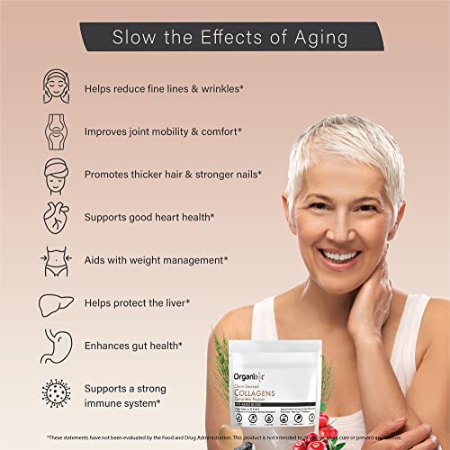 Organixx Clean Sourced Collagen Powder, Hydrolyzed Protein Powder Collagen Peptides with Vitamin C, and Types I, II, III, V, X, For Skin, Joints, Hair and Nails, Aging Support Unflavored (15 Servings)