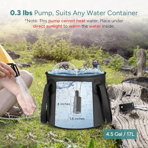 DR.PREPARE 4.5 Gallons Portable Shower for Camping, 17L Camping Shower with Pump, USB Rechargeable Battery, 2 Shower Heads, Large Water Flow, Portable Shower for Beach Hiking Outdoor, Pet Cleaning