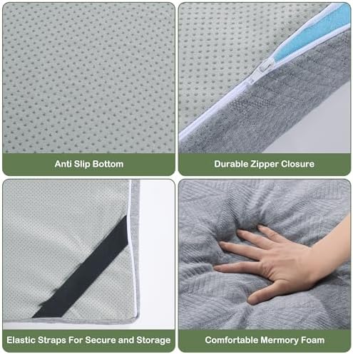 HOMBYS 3 Inch Thick Memory Foam Camping Mattress for Outdoor Sleeping, Roll Up Porable Camping Pad Mat with Knitted Cover for Travel Truck Bed Tent