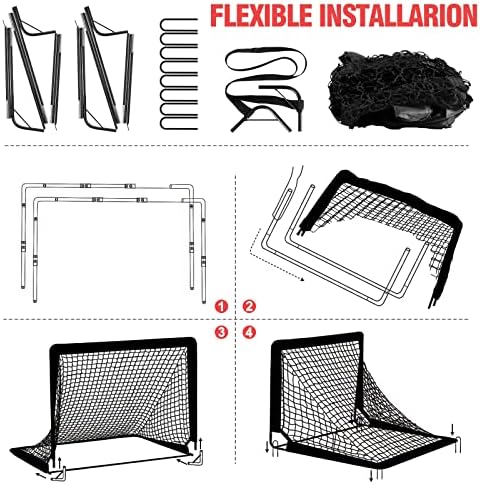 Kids Soccer Goals for Backyard Set - 2 of 4' x 3' Portable Soccer Goal Training Equipment, Pop Up Toddler Soccer Net with Soccer Ball, Soccer Set for Kids and Youth Games, Sports
