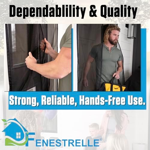Fenestrelle Magnetic Screen Door for Standard, French & Sliding Door, Large Pet & Kids, Keep Bugs Out, Heavy Fiberglass Mesh, Self Closing Continuous Magnetic Seal (Fits Door Size 37"x80", Black Trim)