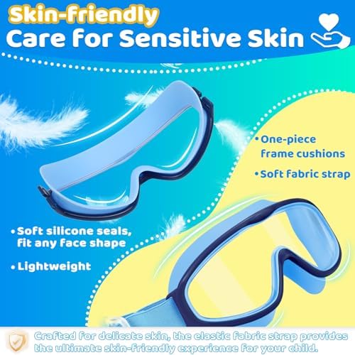 Vvinca Kids Goggles with Comfort Fabric Strap, Kids Swim Goggles Wide View Anti-Fog/UV No Leaking Swimming Goggles for 3-14