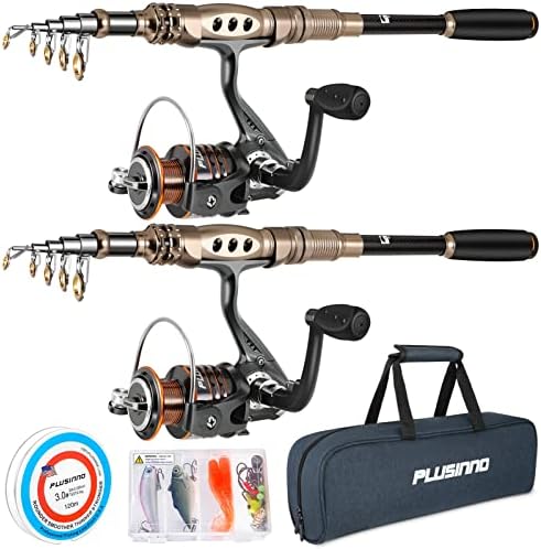 PLUSINNO Fishing Rod and Reel Combos Carbon Fiber Telescopic Fishing Pole with Reel Combo Sea Saltwater Freshwater Kit Fishing Rod Kit