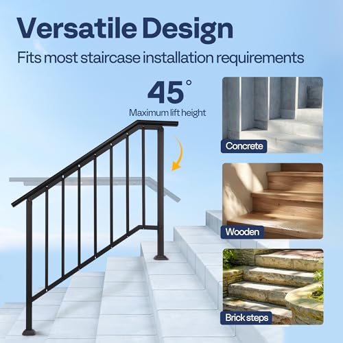 VIVOHOME 2-Pack Wrought Iron Hand Rails for Outdoor Steps – 40.6" Black Oval and Safety Balusters Exterior Railing Kit for Porch, Deck, or Indoor Stairs (4-Step, Black)