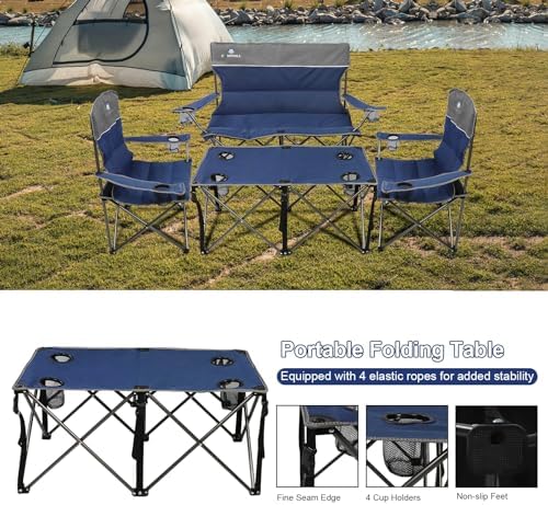 Camping Chair Set of 3, Outdoor Folding Camping Chairs for Heavy People with Cup Holder & Carry Bag,Collapsible Chair Include One Sofa Chair and Two Single Chair,Support up to 500lbs