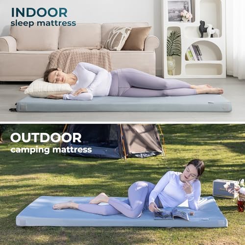 Kingfun Memory Foam Camping Sleeping Pad, CertiPUR-US Camping Mattress Waterproof Roll Up Mattress Guest Bed, Thick Floor Sleeping Mat for Car Truck Tent for Adults with Travel Bag