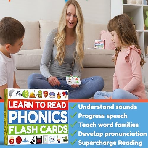 Phonics Flash Cards - Learn to Read in 20 Stages - Digraphs CVC Blends Long Vowel Sounds - Games for Kids Ages 4-8 Kindergarten First Second Grade Homeschool Educational Study Activity