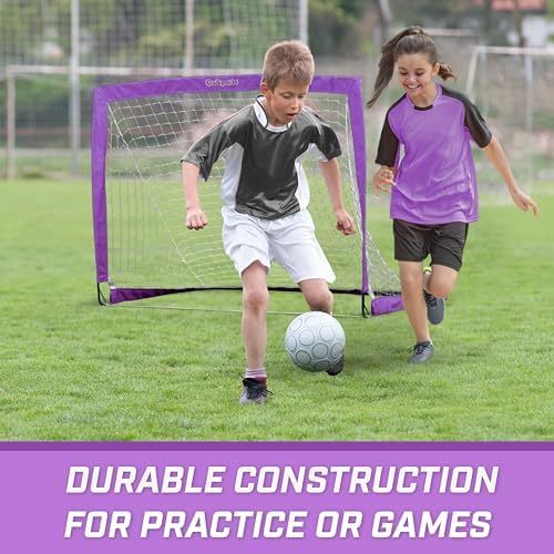 GoSports Portable Soccer Goals for Kids - 13 Color Options - Choose 4 x 3 ft or 6 x 4 ft - Team Tone Pop Up Nets for Backyard