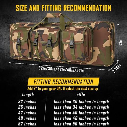DULCE DOM 32/36/42/48/52 inch Double Rifle Case Soft Bag Gun Case, Perfect for Rifle Pistol Firearm Storage and Transportation, All Around Shooting Range Tactical Rifle Backpack, Indoor Outdoor