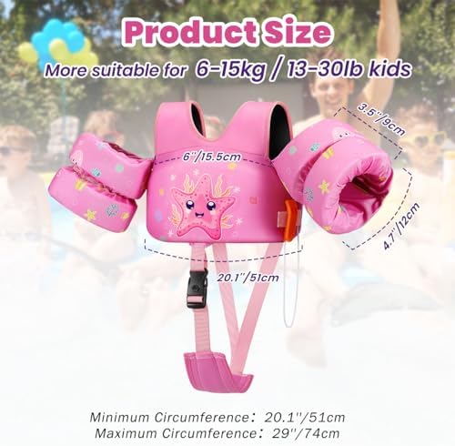 HeySplash Toddler Swim Vest, Toddler Floaties Fit 13-30 Lbs, Puddle Kids Jumper with Adjustable Strap, Pool Float Jacket Arm Floaties Baby Floatie Water Wing, Pool Sea Swimming Aid
