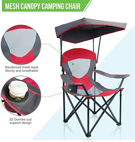 ALPHA CAMP Heavy Duty Canopy Lounge Chair Sunshade Hiking Travel Chair with Cup Holder