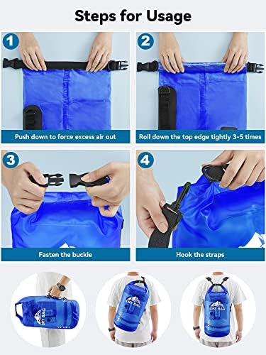 HEETA Dry Bag Waterproof for Women Men, 5L/10L/20L/30L/40L Roll Top Lightweight Dry Storage Bag Backpack with Phone Case for Travel, Swimming, Boating, Kayaking, Camping & Beach, 11 Transparent Colors