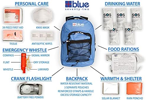 Blue Coolers Blue Seventy-Two | 72 Hour Emergency Backpack Survival Kit for 1 Person | Survival Kit for Wildfires, Earthquakes, Tornado, Hurricane, and Other Emergencies…