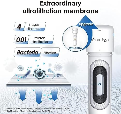 Waterdrop 10UAW-UF 0.01 μm Ultra Filtration Under Sink Water Filter for Baçtёria Reduction, Reduces Lead, Chlorine, Bad Taste & Odor, 8K Gallons, Direct Connect to Kitchen Faucet, USA Tech