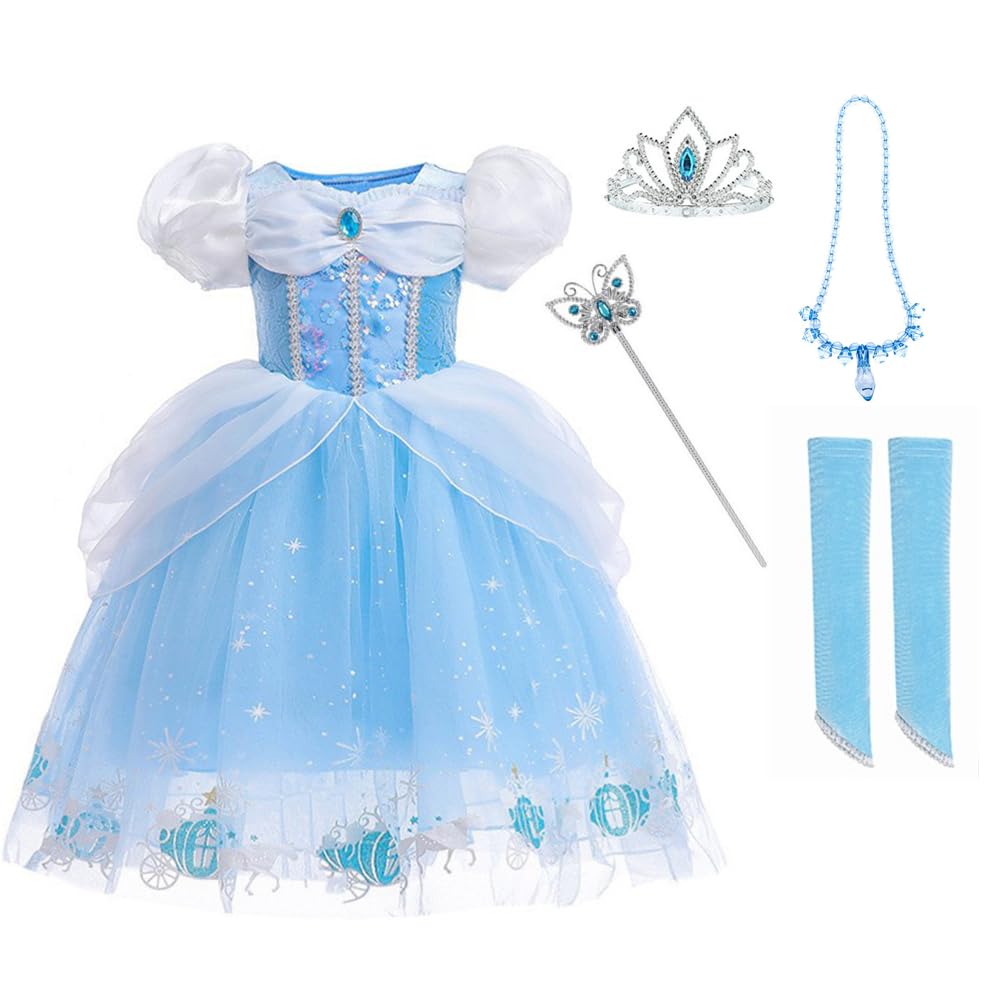 DLLYING Cinderella Dresses for Girls Little Kids Toddler Princess Fancy Dress Up Clothes + Accessories Halloween Christmas Carnival Role Play Birthday Party Cosplay Costume Blue 3 Years
