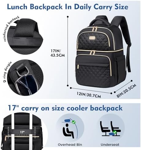 Backpack Cooler Lunch Backpacks Double Decker Lunch Box,Insulated Backpacks Lunch Cooler Bags, Lightweight Leakproof Lunchbox Back Pack for Women Men to Travel,Picnic,Hiking,Beach,Camping