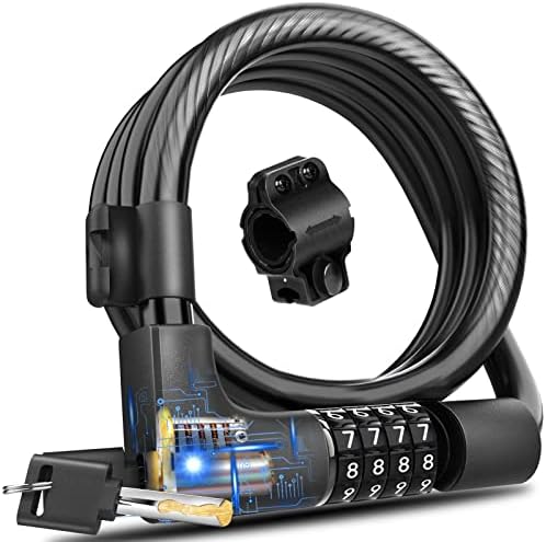Bike Lock Cable with Combination,High Security 5-Digit Resettable Combination Bicycle Lock Anti-Theft, with Mounting Bracket for Bikes and Scooters